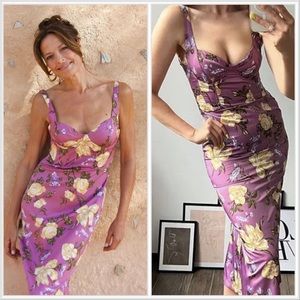 NWT ZARA Printed Corset Style Floral Midi Dress sz S